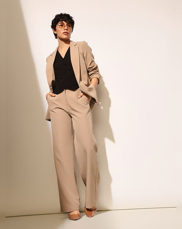 Beige Straight-Fit Tailored Pants