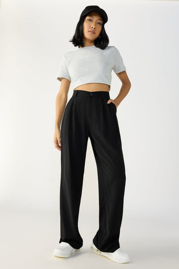 Obsidian Black Pleated Korean Pants