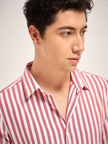 Vertical Striped Slim Fit Casual Shirt – RED
