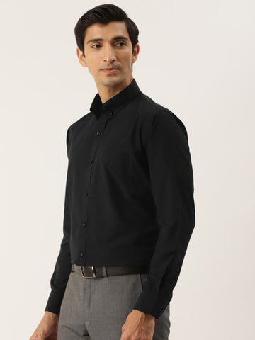 English Navy Men Black Solid Slim Fit Formal Shirt