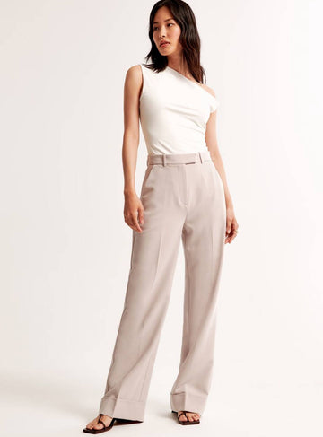 High-Waisted Light Beige Straight Pants