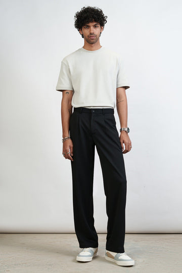 Black Men's Pleated Straight Korean Pants