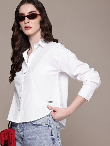 White Cropped Casual Shirt