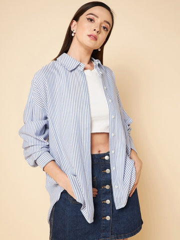 Blue-Striped Oversized Cotton Shirt