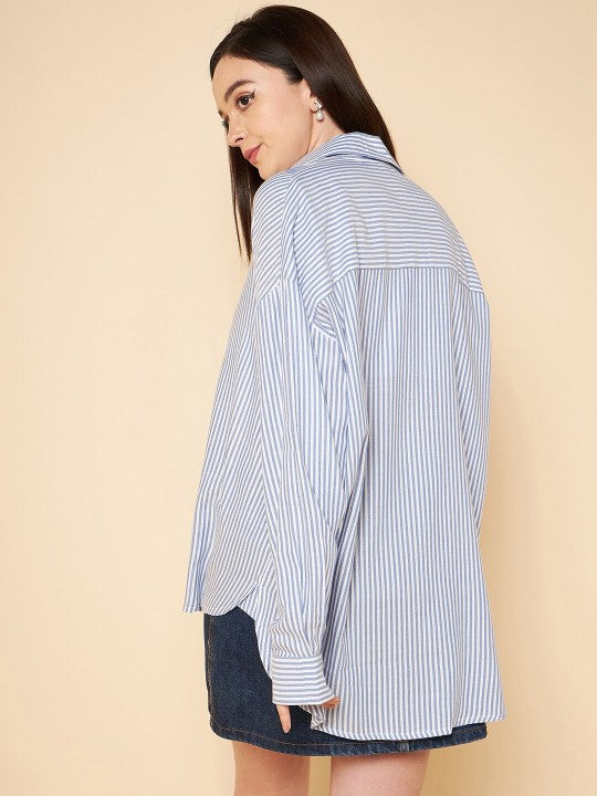 Blue-Striped Oversized Cotton Shirt