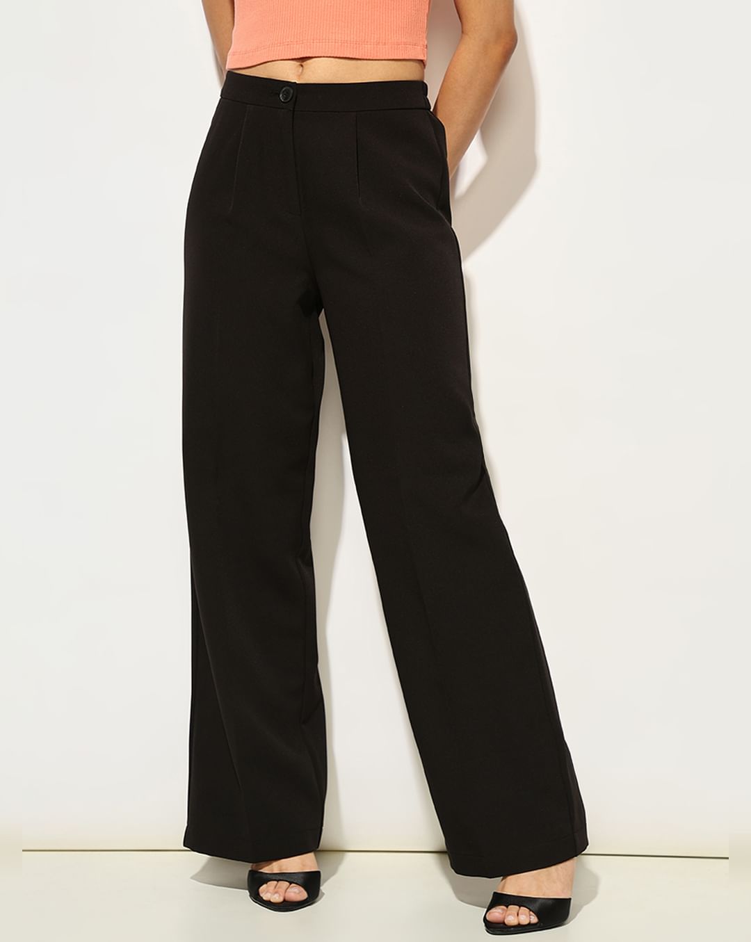 Black High-Rise Wide-Leg Pants