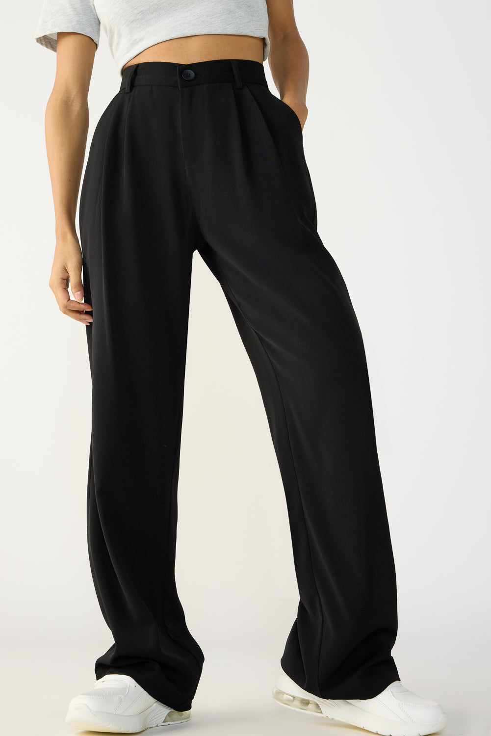 Obsidian Black Pleated Korean Pants