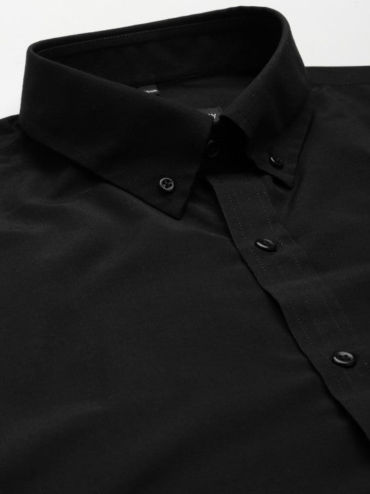 English Navy Men Black Solid Slim Fit Formal Shirt