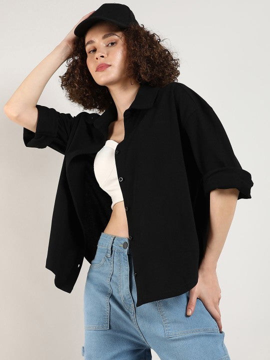 Relaxed Boxy Spread Collar Cotton Shirt