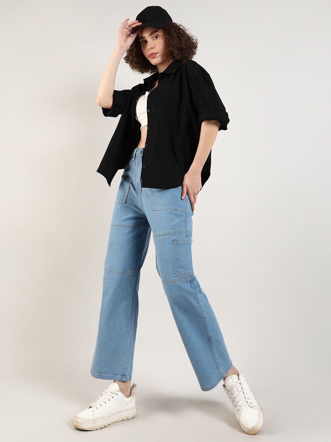 Relaxed Boxy Spread Collar Cotton Shirt