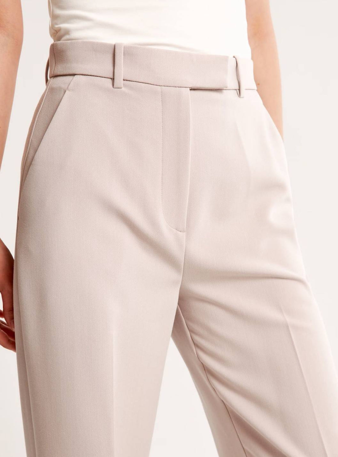 High-Waisted Light Beige Straight Pants