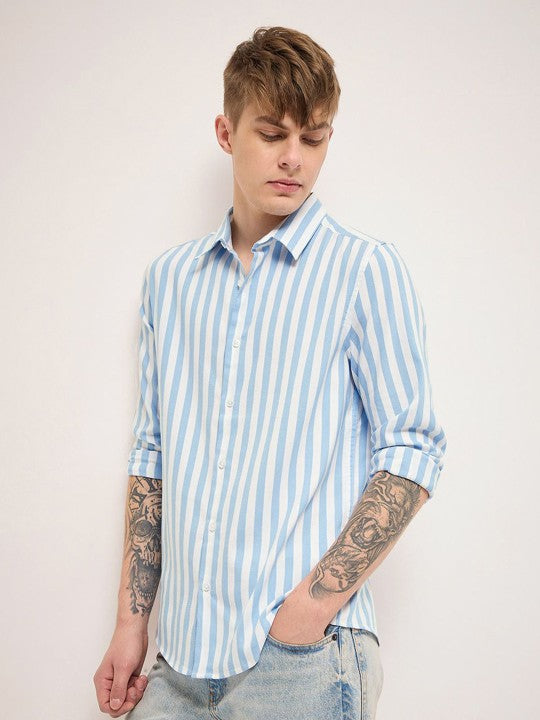 Vertical Striped Slim Fit Casual Shirt – BLUE