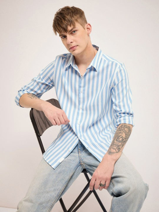 Vertical Striped Slim Fit Casual Shirt – BLUE