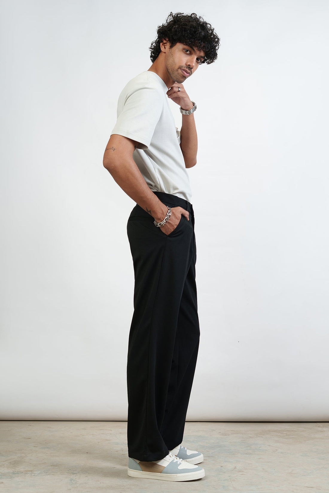 Black Men's Pleated Straight Korean Pants