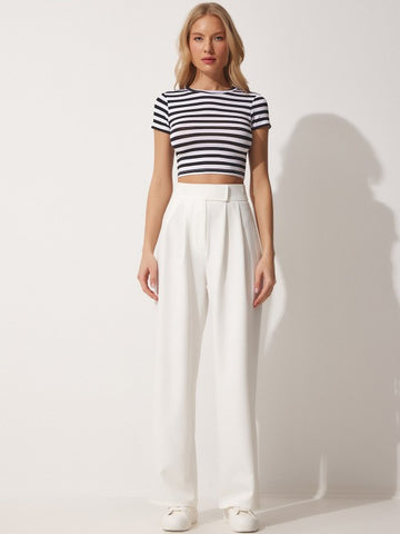 Plain Fawn Regular Fit Pleated Parallel Trousers